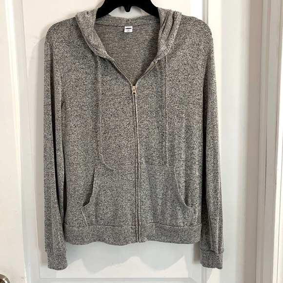 old navy • lightweight heather grey hoodie gold hardware kangaroo pockets - Picture 1 of 6